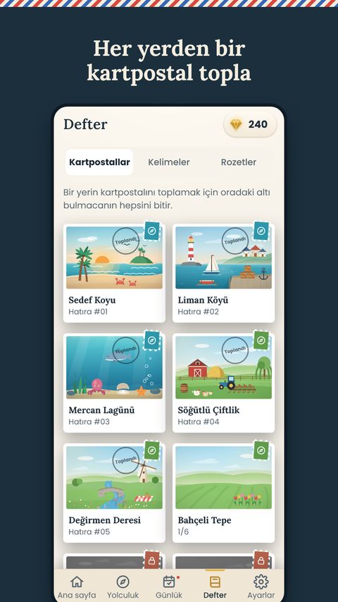 Defter: toplanan kartpostallar